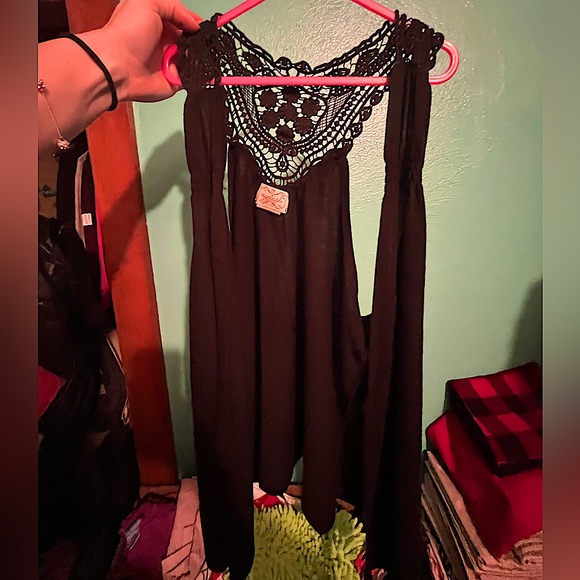 Thin laced & flowy open front Black EYELASH COUTURE BRAND size small tank cardi - Picture 1 of 6